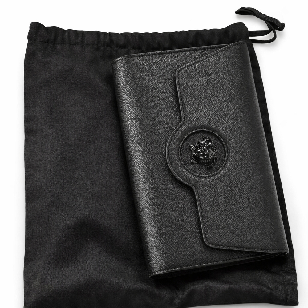 Versace Black Leather Medusa-Emblem Crossbody Bag